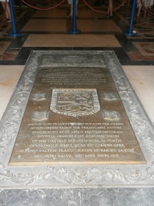 The tombstone inside the Cathedral of Seville where some believe the remains of Christopher Columbus have been buried.  © Photo by Florence Ricchiazzi Lince