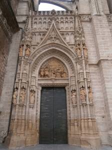 This is the Door of Palos. No information was given.  The relief depicts the Adoration of the Magi, created by Miquel Florentin in 1520.  © Photo by Florence Ricchiazzi Lince